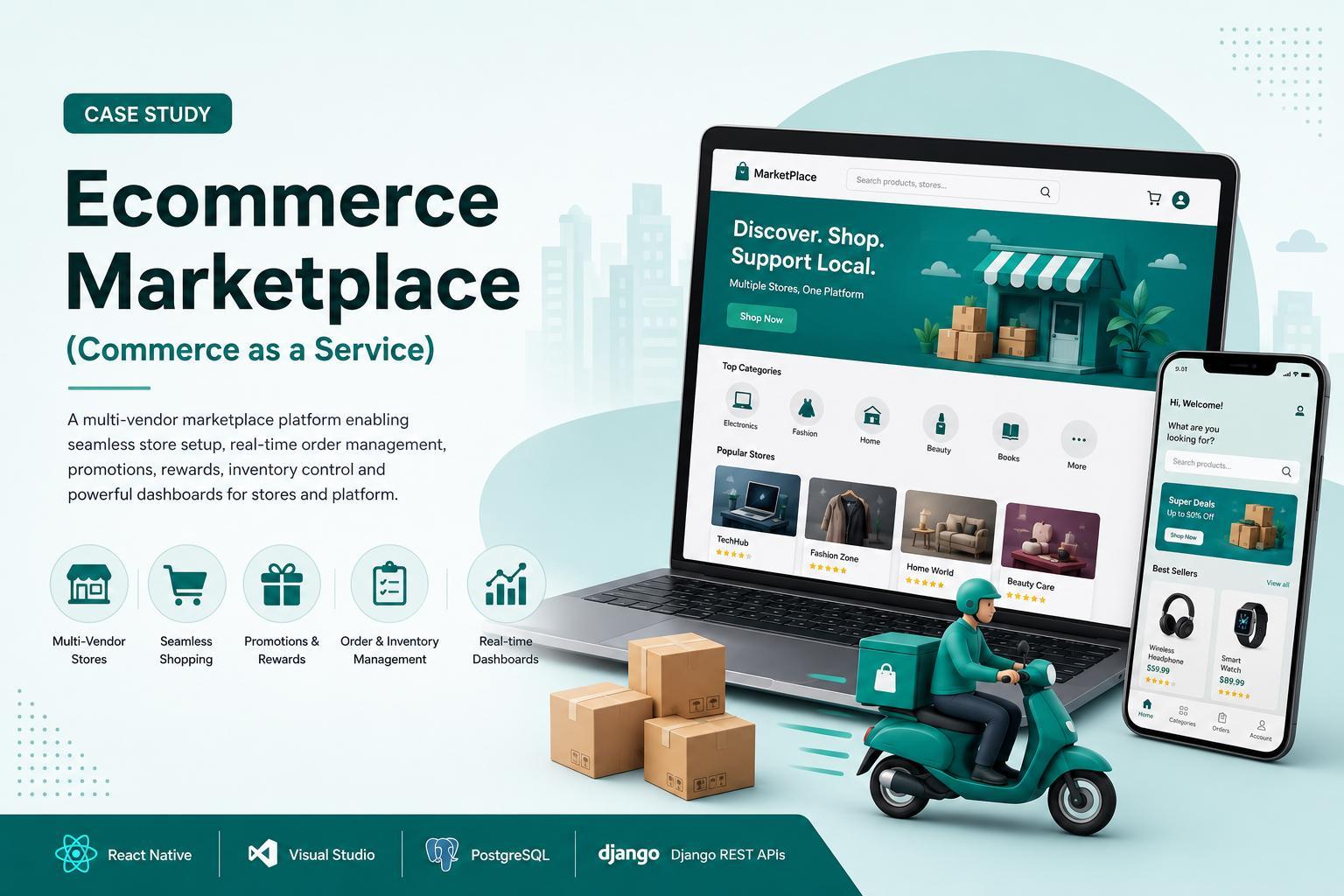 Multi-vendor ecommerce marketplace platform dashboard with product catalog, vendor management, and order processing features.