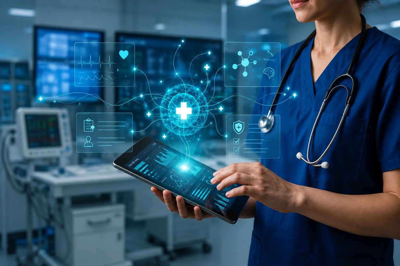 Healthcare professional working with a digital patient and provider workflow