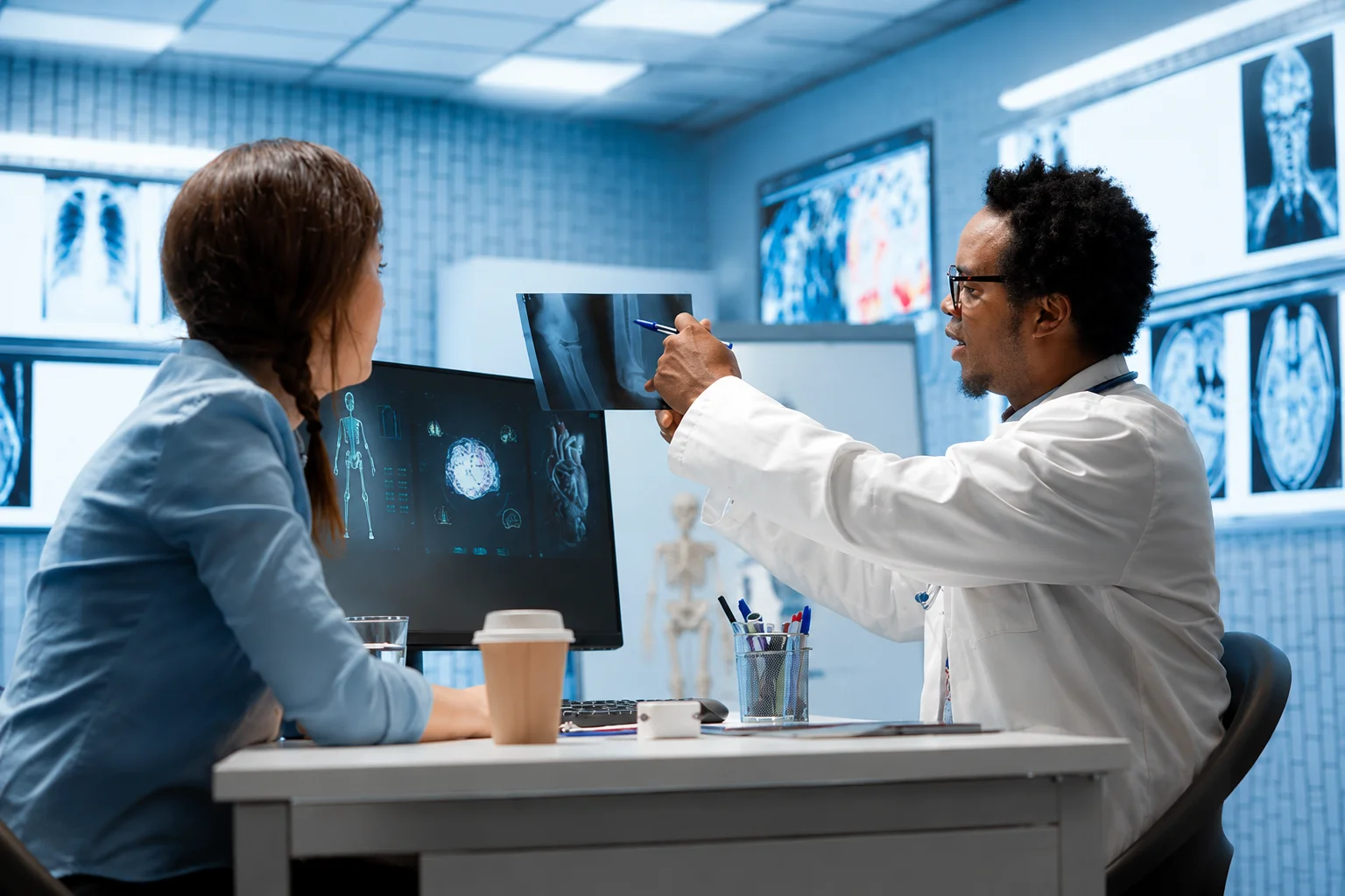 Healthcare technology specialists working with connected interoperability systems