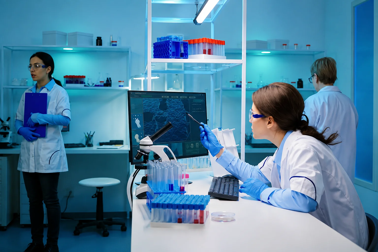 Healthcare data specialists analyzing digital healthcare data and analytics